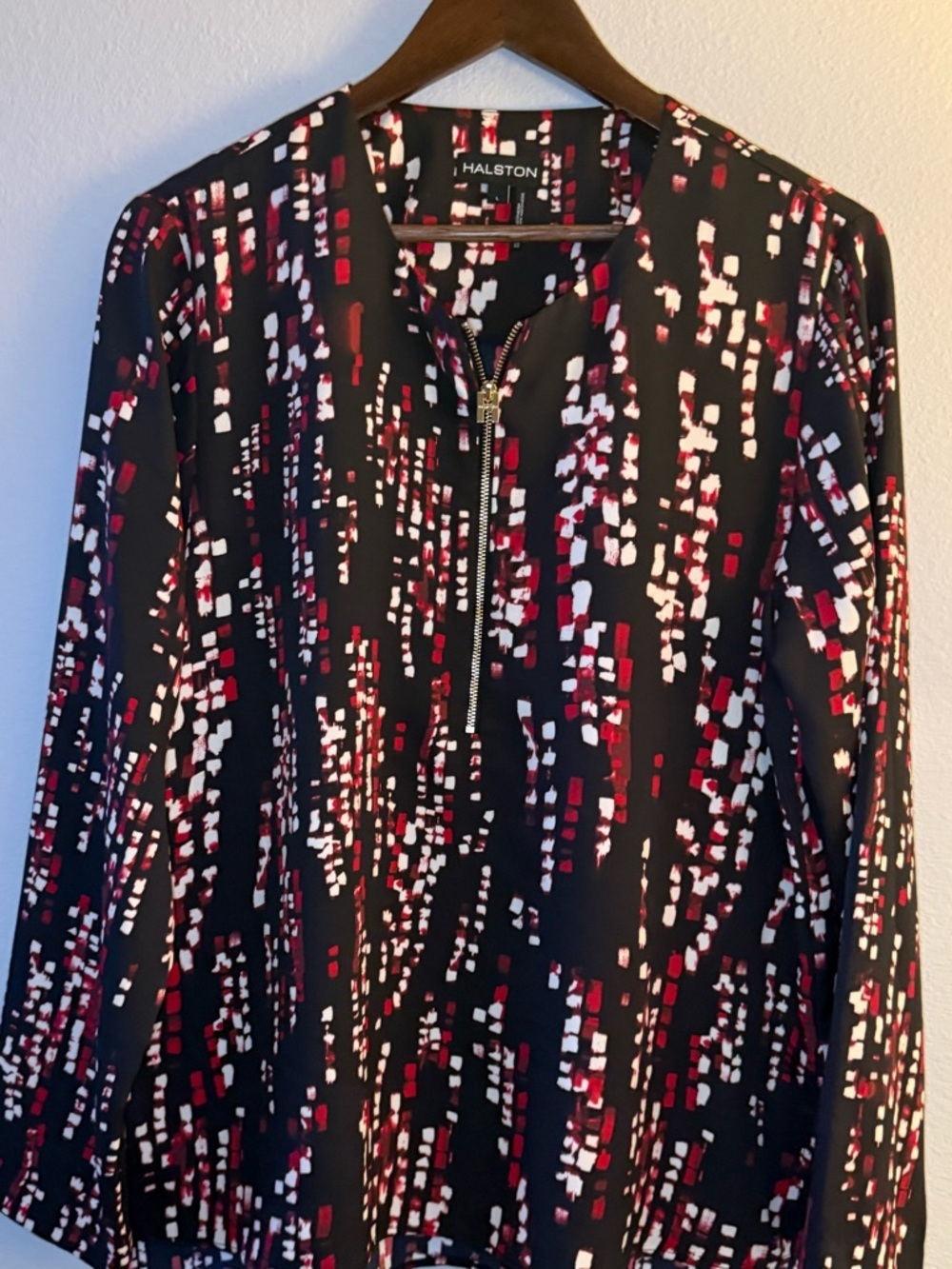 Halston Heritage Black Multicolor Printed Zip-Front Blouse